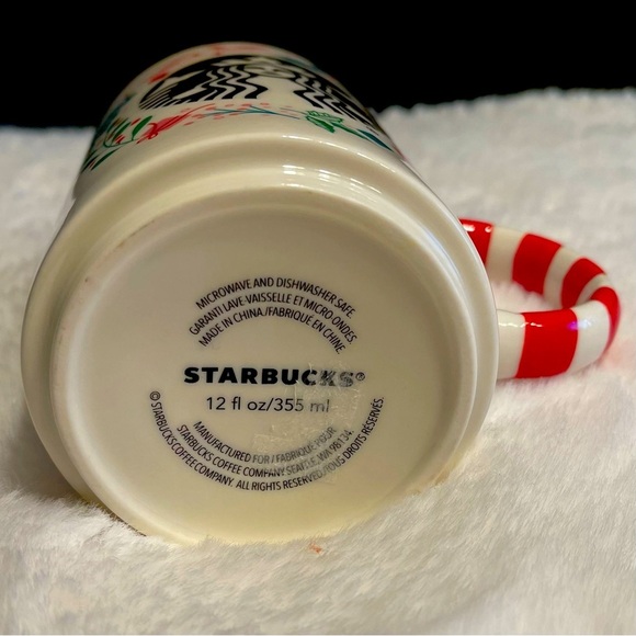 NEW Starbucks Candy Cane Christmas Coffee Mug Pink Doves Black Mermaid Holly - Picture 7 of 8